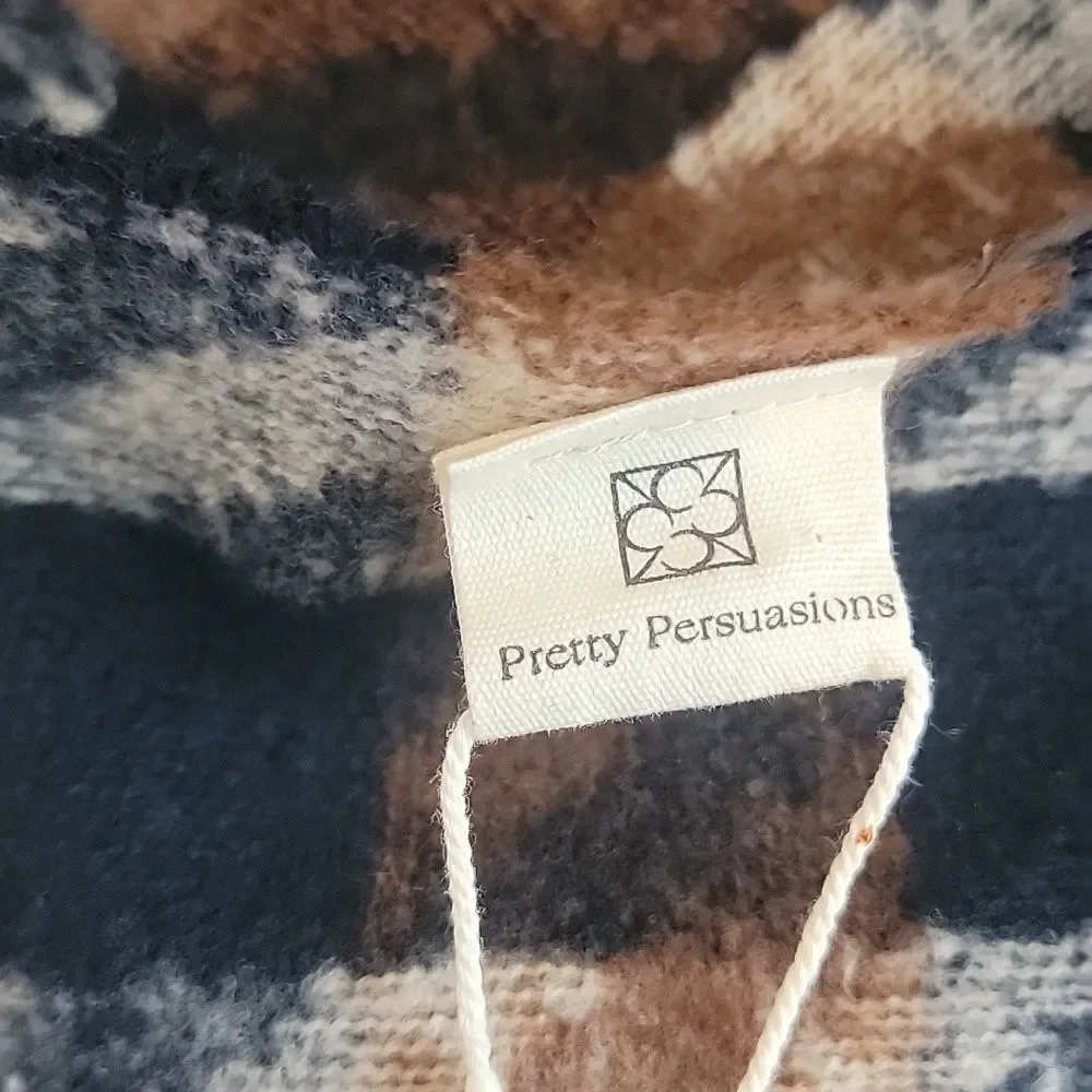 Pretty Persuasions scarf with fringe houndstooth plaid multicolored
